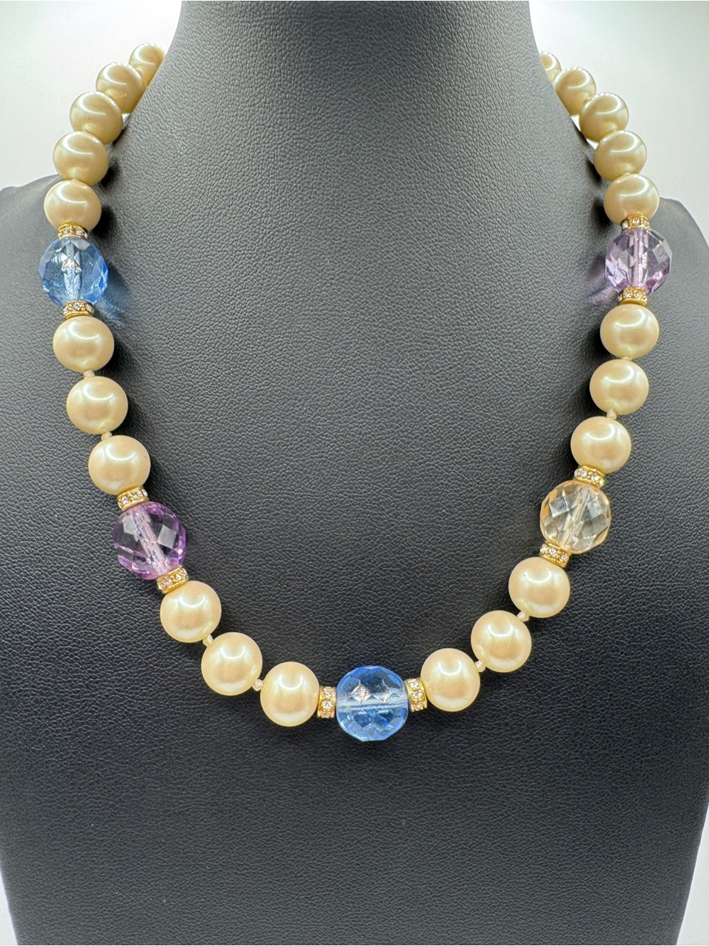 Vintage Carolee Faux Pearl and Faceted Glass Bead Necklace